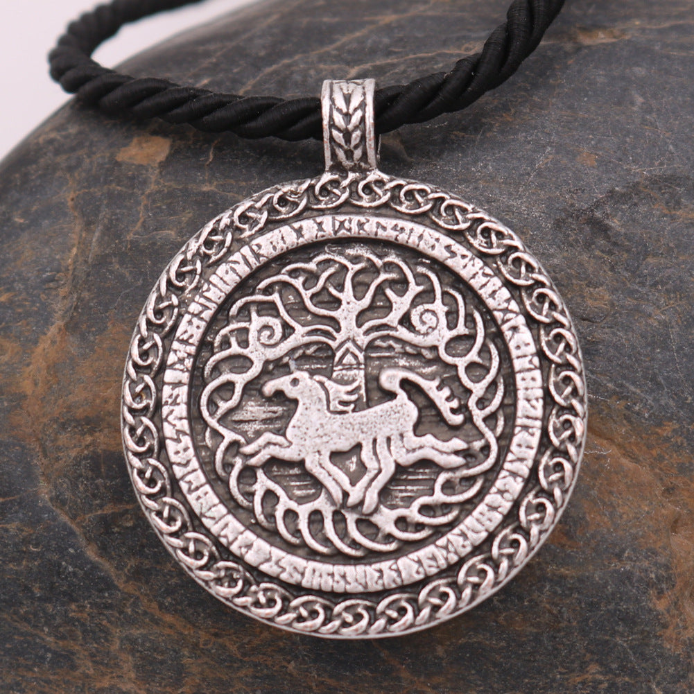 Retro Silver Warhorse Metal Necklace - Norse Legacy Collection