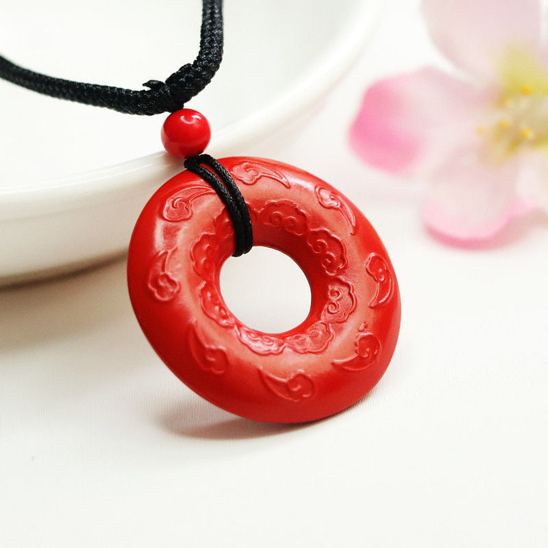 Cinnabar Pendant with Auspicious Cloud Ping An Buckle Jewelry