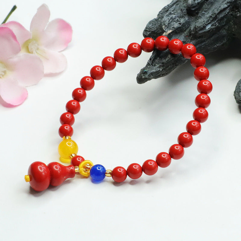 Red Sand Cinnabar Stone Sterling Silver Bracelet