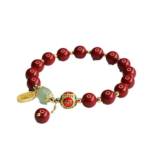 China-Chic Cinnabar and Jade Bracelet for a Joyful Handstring