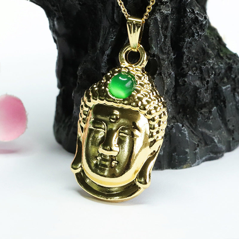 Natural Round Ice Green Chalcedony Buddha Head Pendant