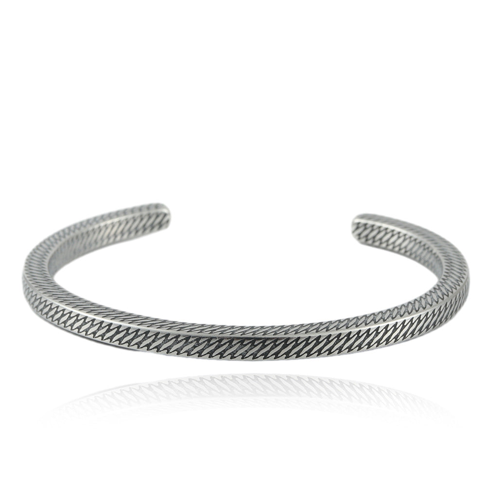 Contemporary Titanium Steel Open Rhombus Bracelet for Men - Stylish Hemp Rope Design