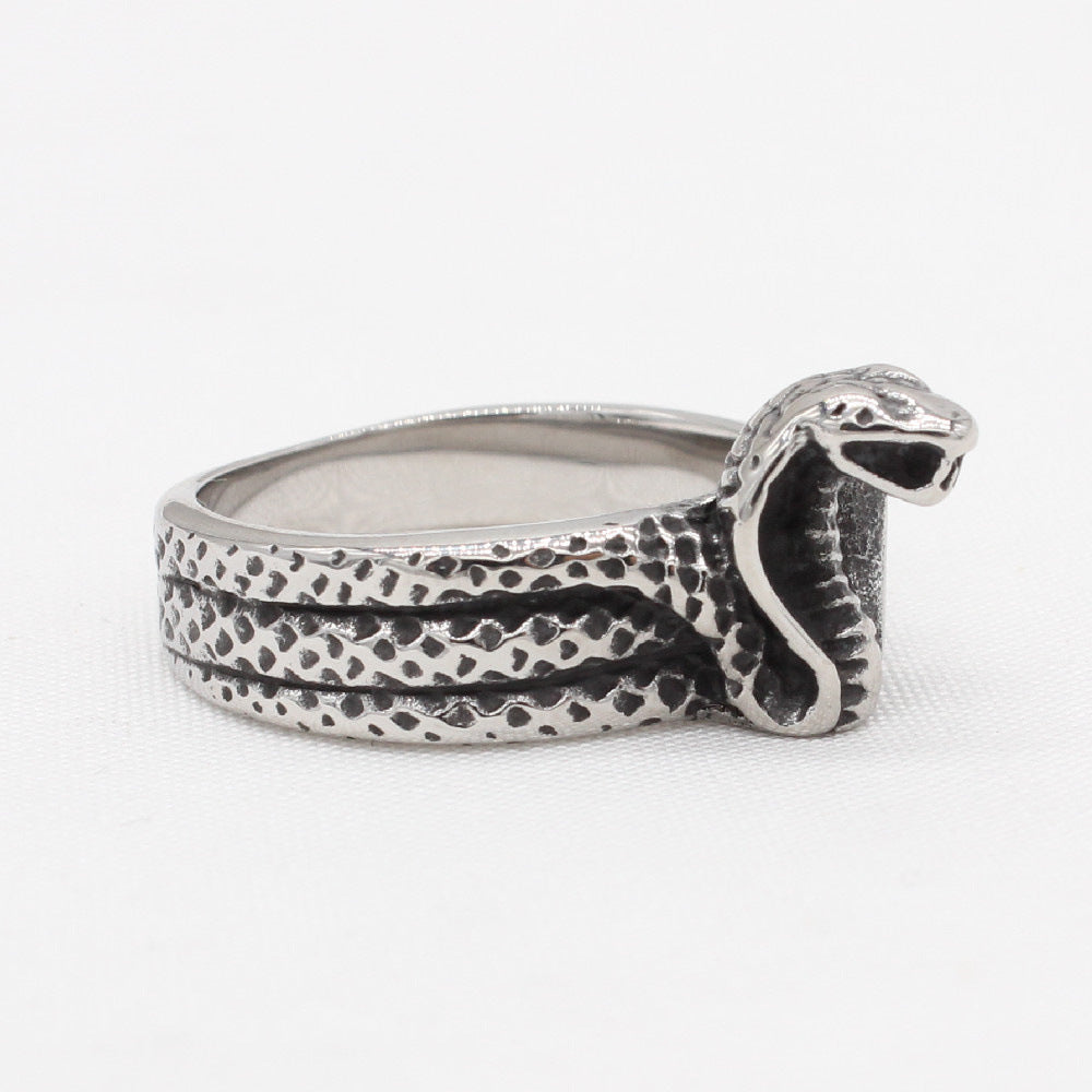 Domineering Coiled Cobra Titanium Steel Ring for Men