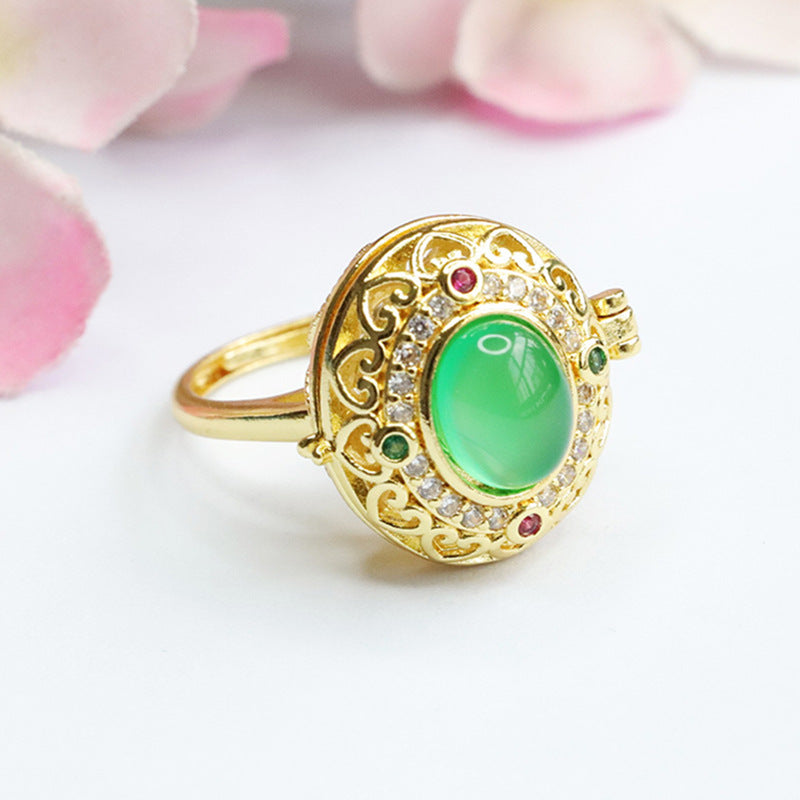 Green Chalcedony Sterling Silver Adjustable Oval Ring