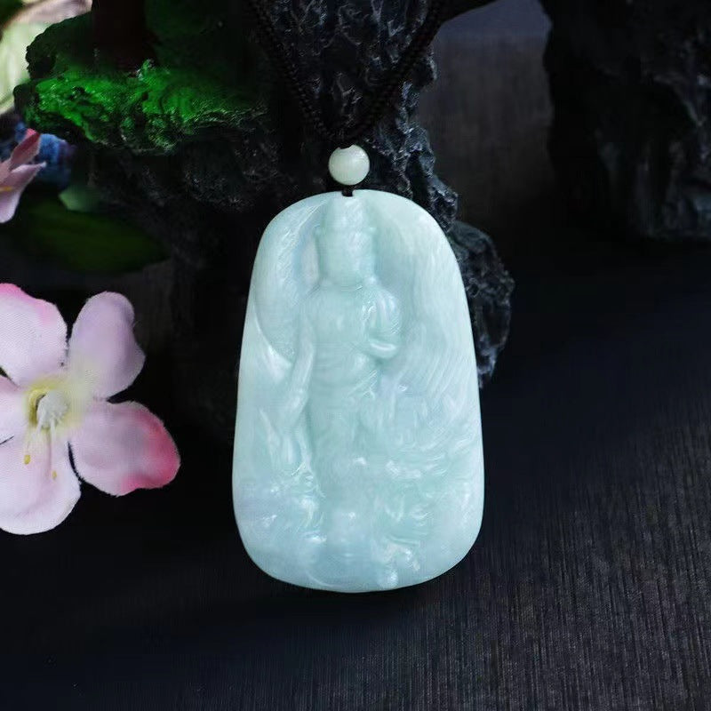 Jade Guanyin Necklace with Sterling Silver Chain