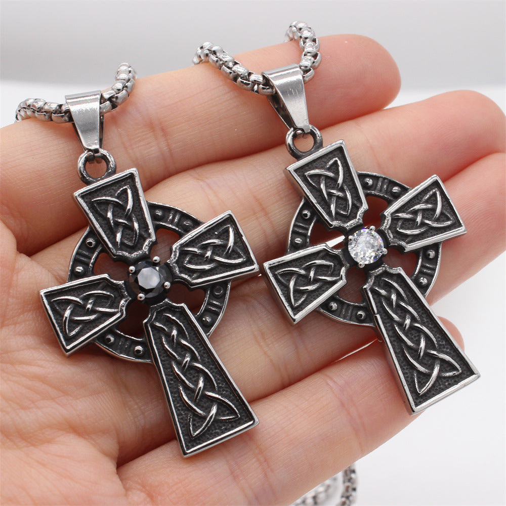 Viking Celtic Cross Zircon Titanium Steel Pendant for Men