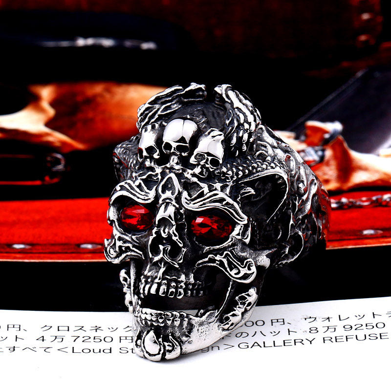 Punk Skull Men's Ring in Titanium Steel - Retro Wholesale Jewelry from Europe and America