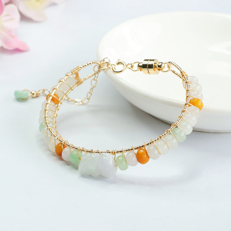 Tri-color Abacus Beads and Sterling Silver Jade Bracelet