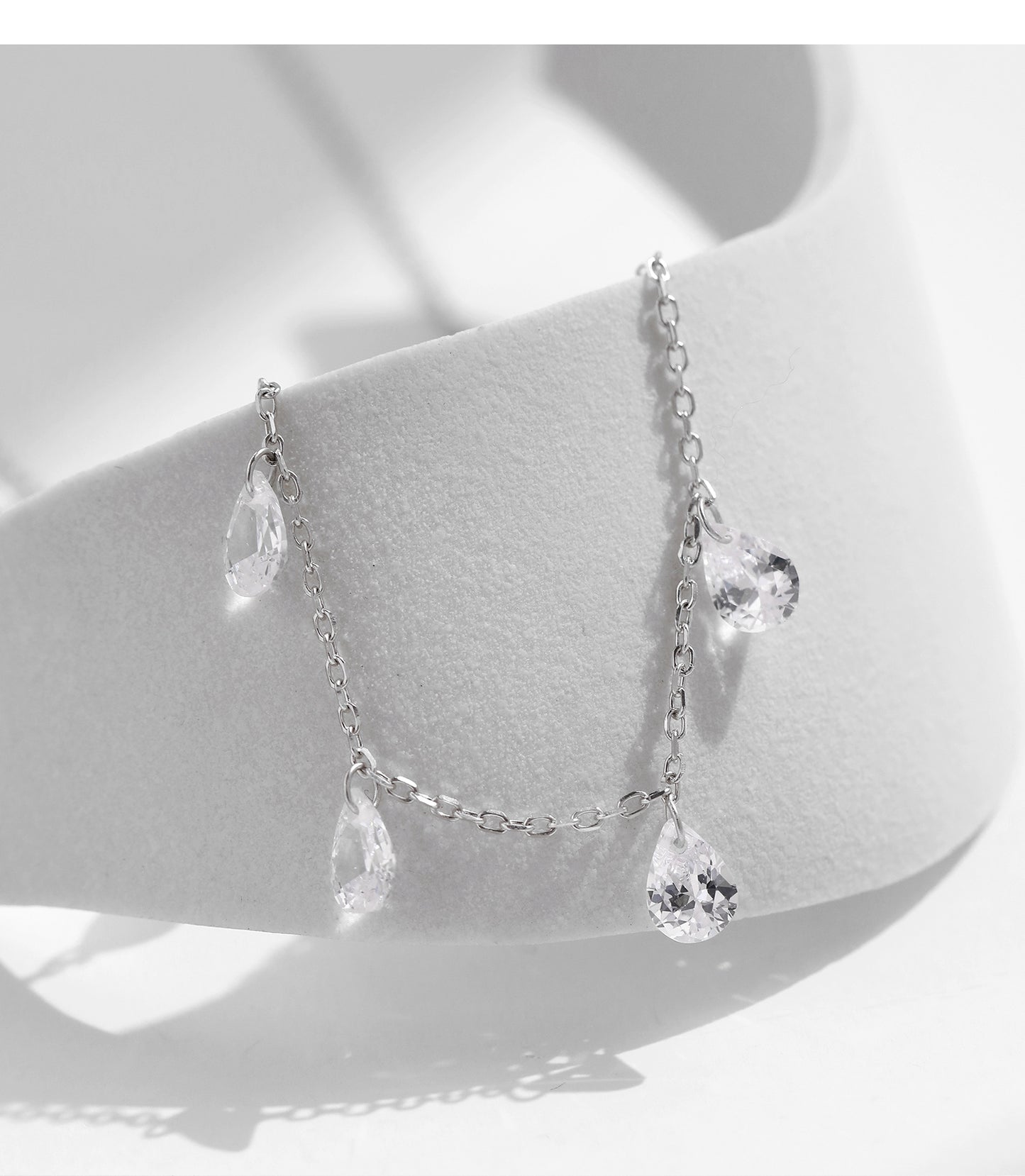 S925 Sterling Silver Sparkling Water Droplet Necklace with Zircons