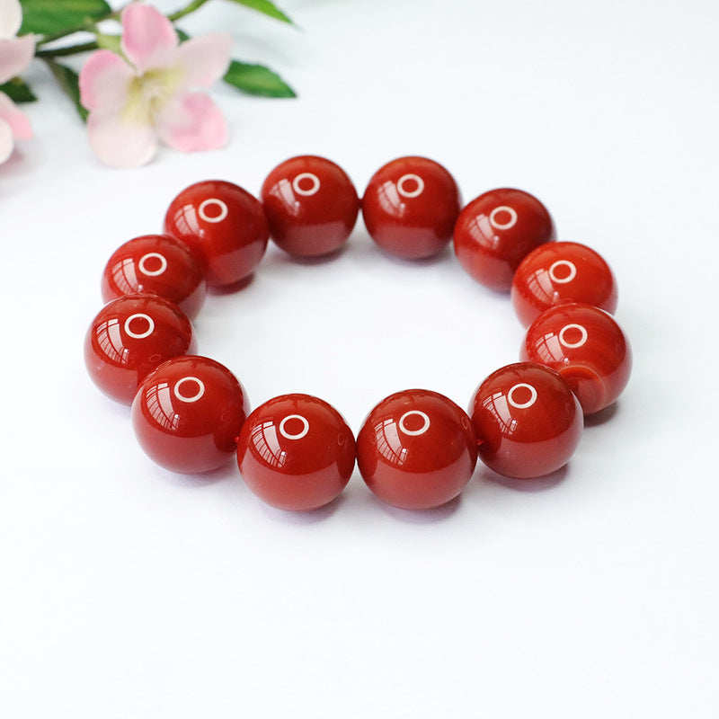 Mens' Sterling Silver Red Agate Single Loop Bracelet