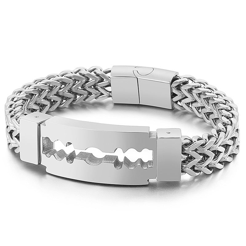 Personalized Creative Blade Bending Titanium Steel Men's Bracelet with Vacuum Electroplating Finish