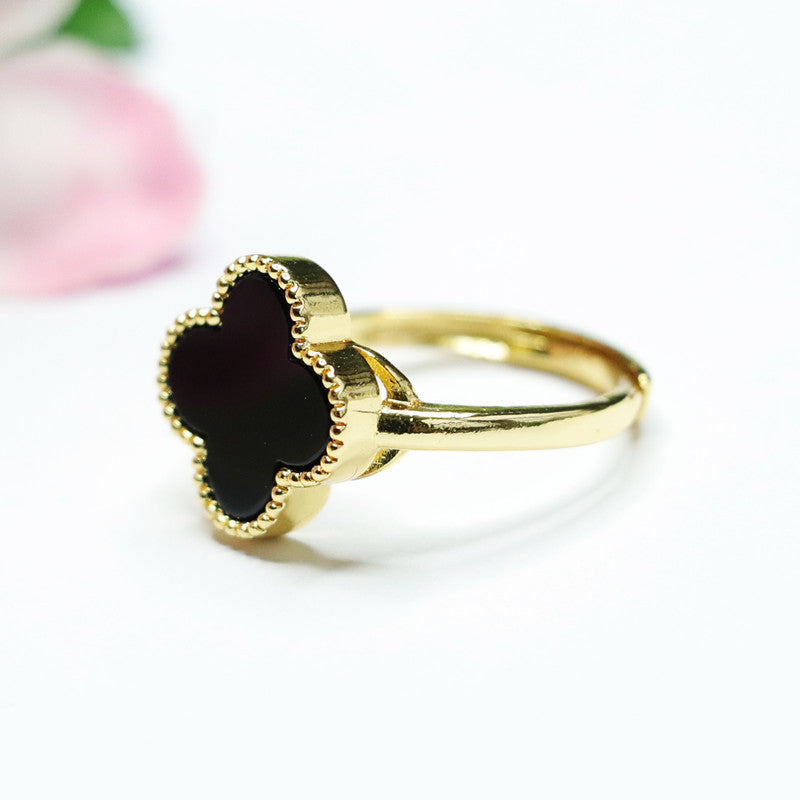 Black Agate Clover Ring from the Fortune's Favor Collection