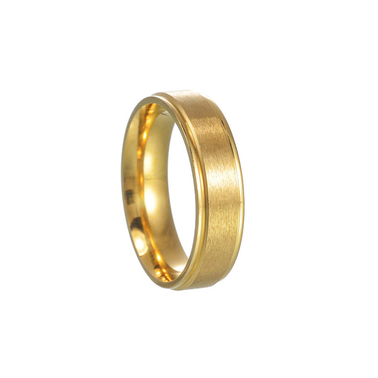 Titanium Steel Matte Ring for Men - 6mm Wide Step Sand Surface Electroplated to Resist Fading