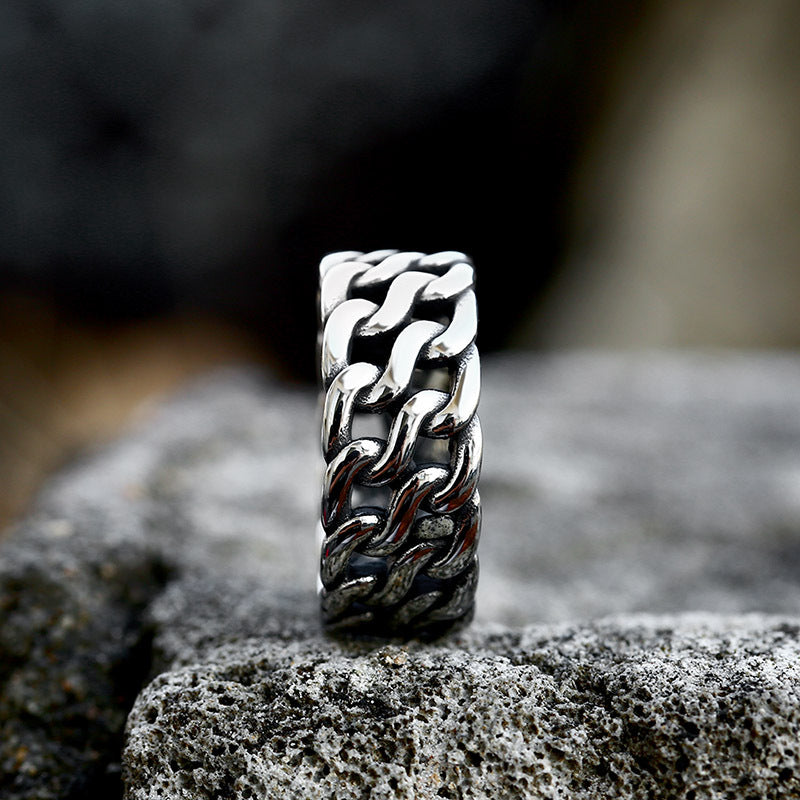 Retro Stainless Steel Car Chain Ring for Men - Wholesale Titanium Steel Cuban Style