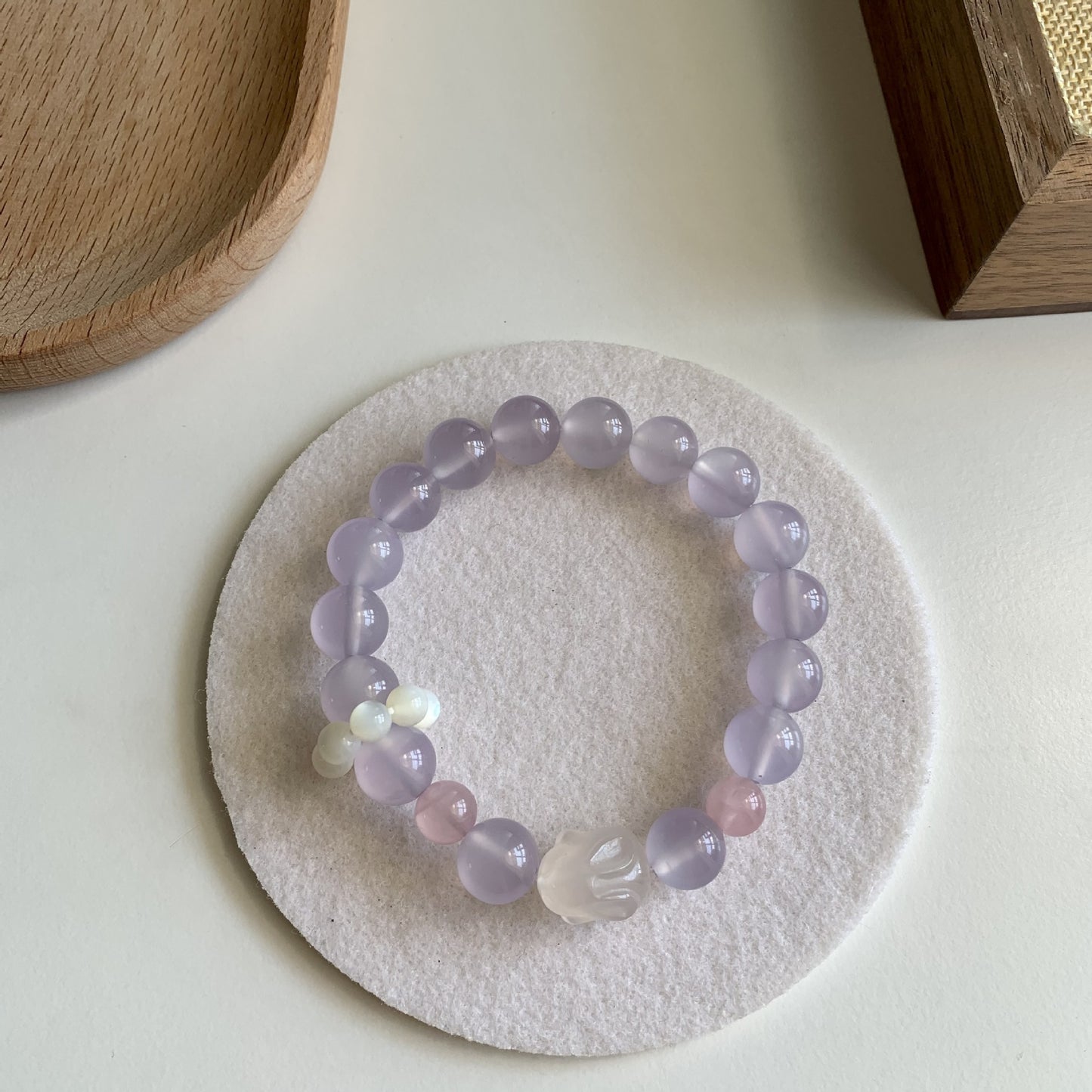 Charming Hand Bracelets with Purple Chalcedony, Lychee Agate, and Strawberry Crystal