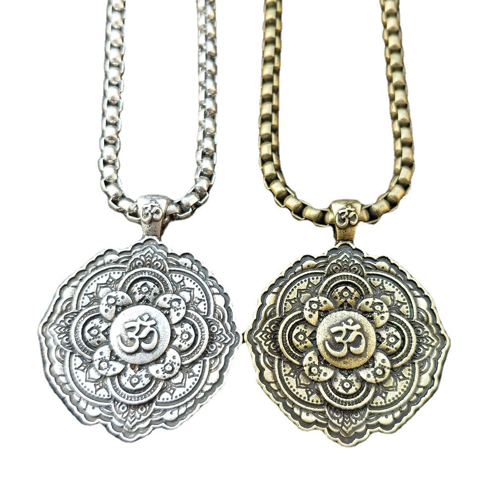 Mandala OM Necklace with Geometric Amulet Design