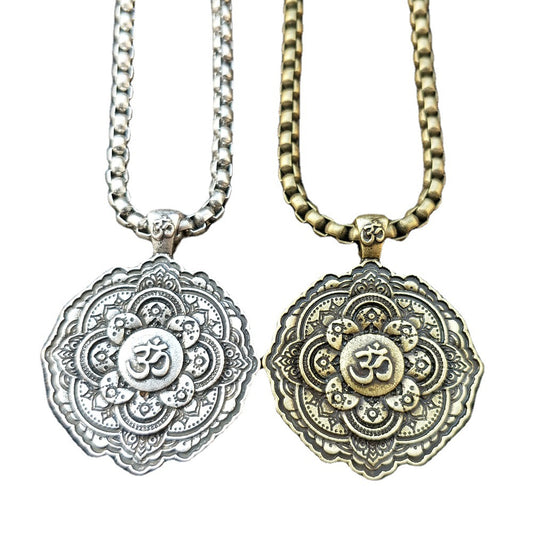 Mandala OM Necklace with Geometric Amulet Design