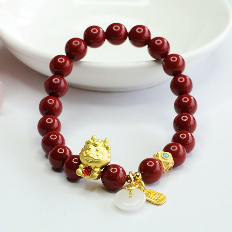 Cinnabar and Jade Dragon Bracelet - Fortune's Favor Collection