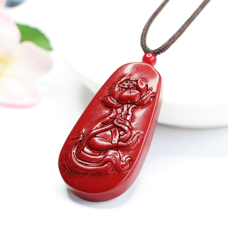 Fortune's Favor: Exquisite Cinnabar Pendant with Purple Gold Sand Lotus Buddha's Hand Design