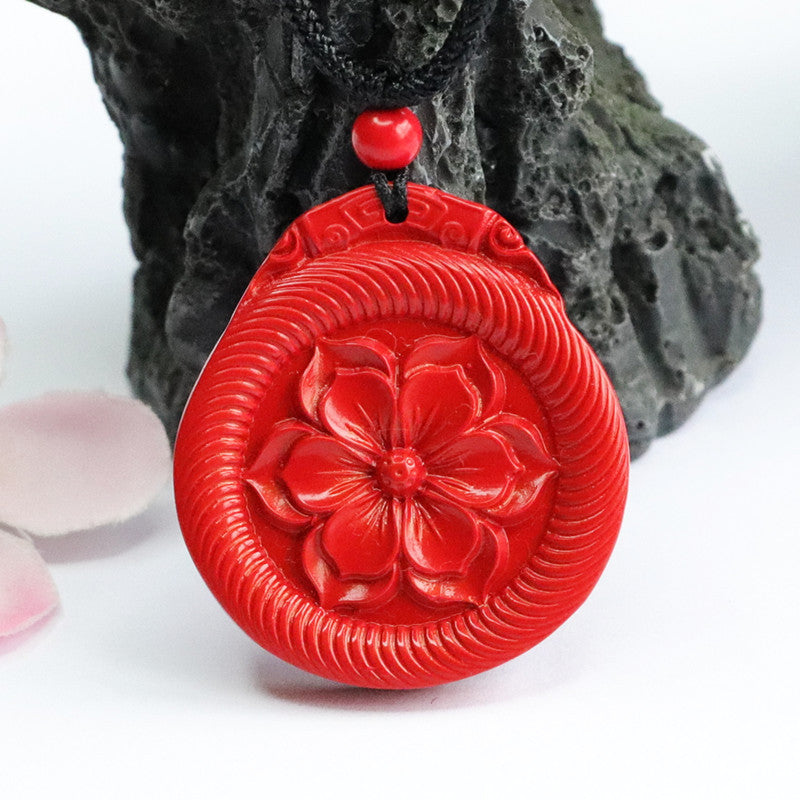 Enchanting Red Sand Lotus Cinnabar Flower Pendant