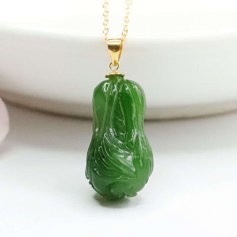 Green Cabbage Design Sterling Silver Pendant Necklace with Natural Hotan Jade Jasper