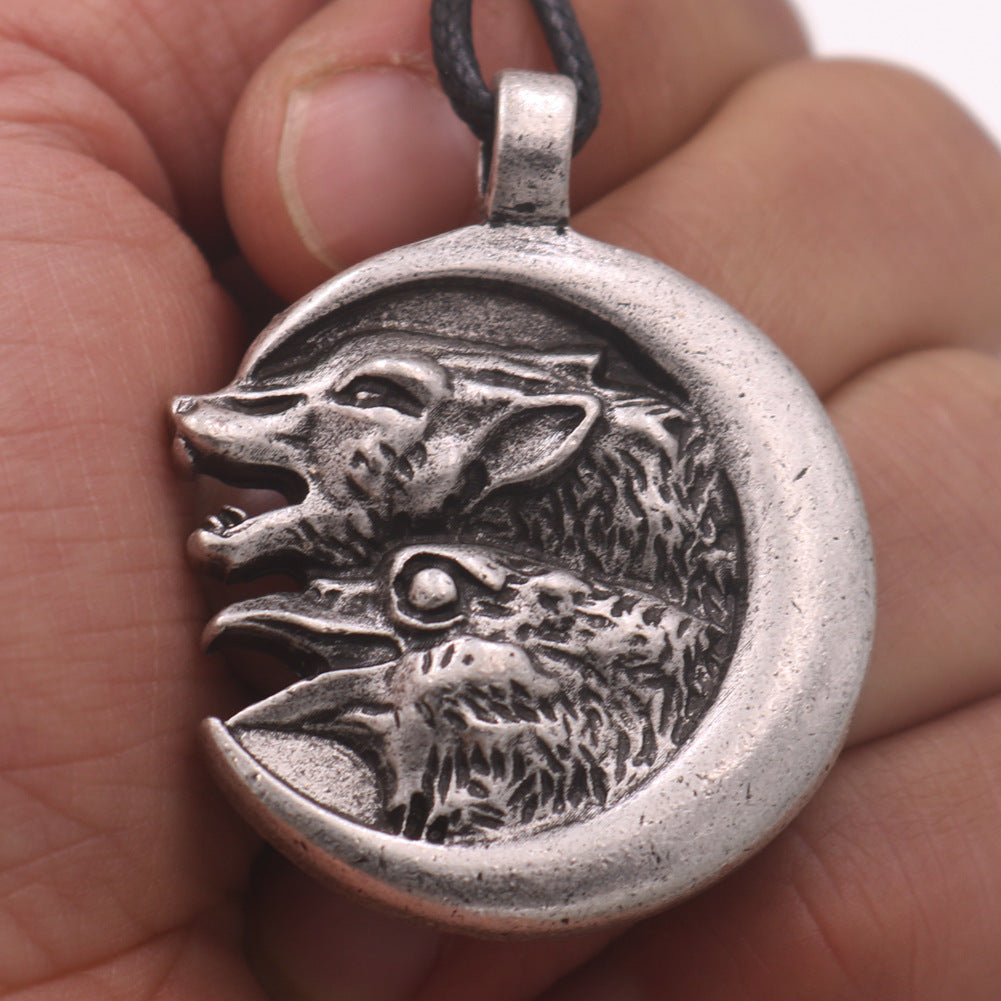 Moonlit Wolf Alloy Necklace - Men's Viking Pendant