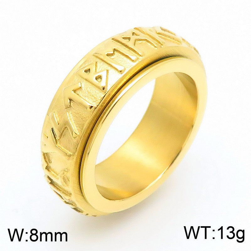 Customizable Stainless Steel Punk Viking Text Rotating Ring for Men