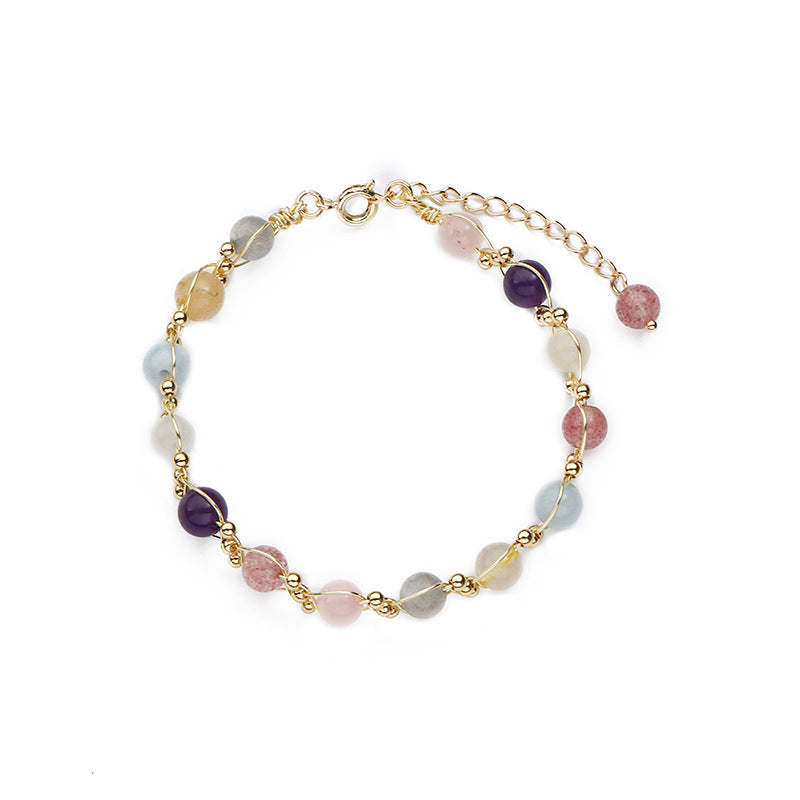 Colorful Crystal Weave Bracelet with Sterling Silver Charm