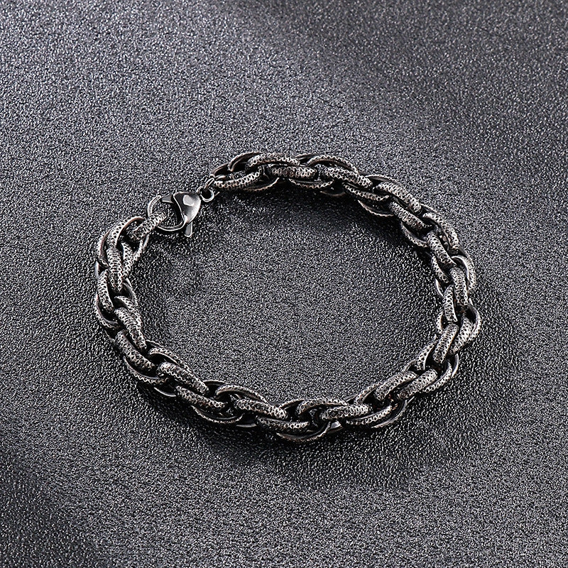 Titanium Steel Hip-Hop Twist Chain Bracelet with Retro Dot Pattern for Men