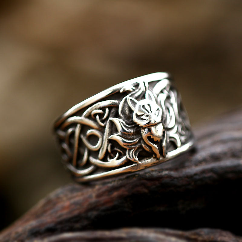 Celtic Knot Design Titanium Steel Ring for Men - Vintage Viking Fox Handcrafted Jewelry