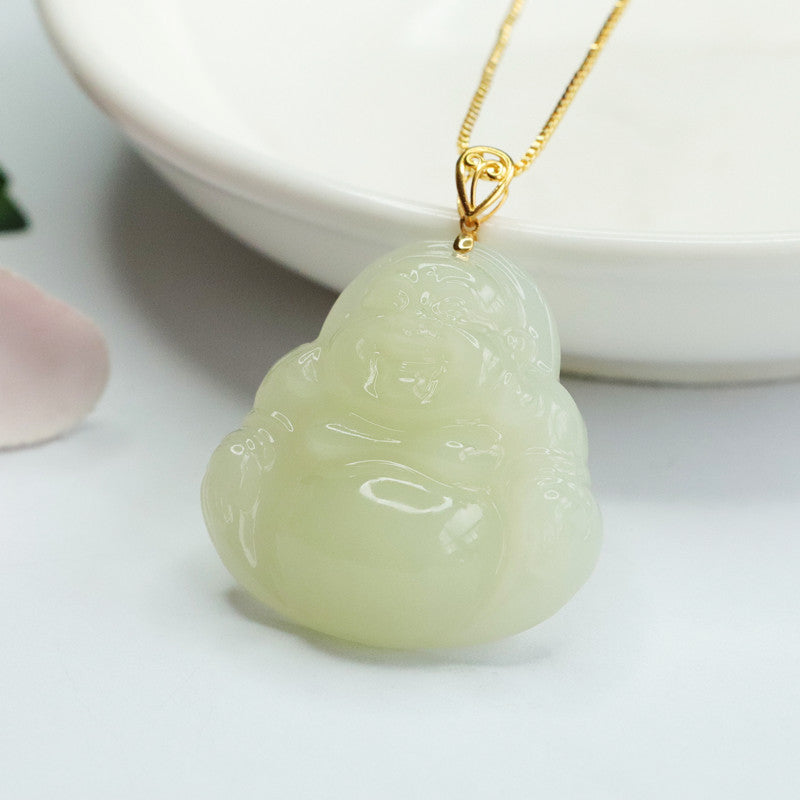 Buddha Necklace Featuring Genuine Hetian Jade