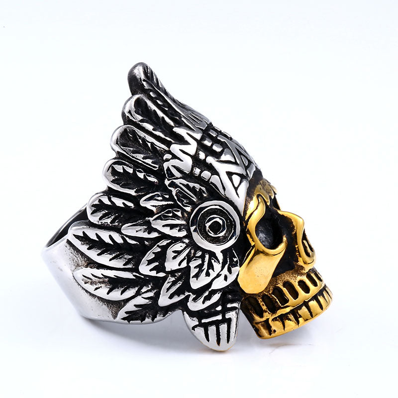 Retro Punk Skull Titanium Steel Men's Ring - European and American Stainless Steel Wholesale