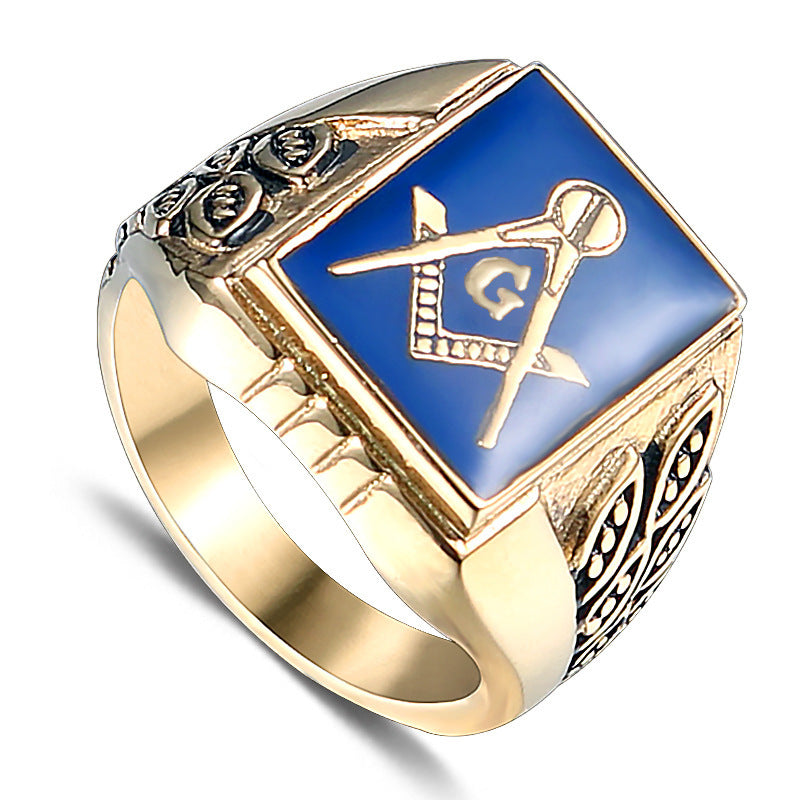 Punk Retro Masonic Ring in Premium Titanium Steel for Men - Bold Symbolic Fashion Statement