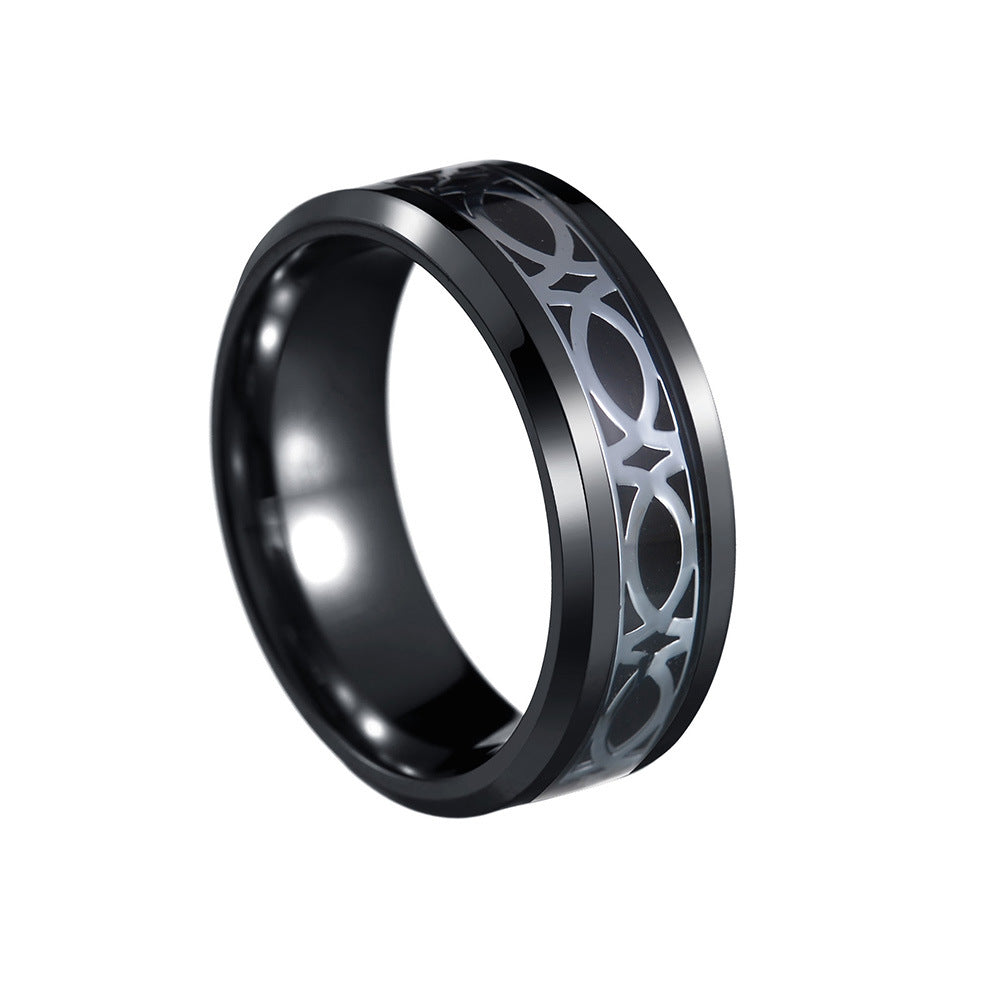 Celtic Knot Titanium Steel Ring with Beveled Edge Design for Men