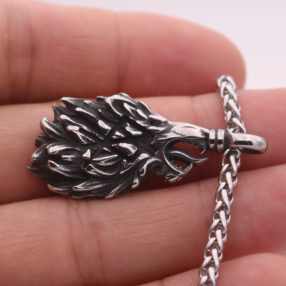 Wolf Head Pendant: Stainless Steel Nordic Mythology Necklace for Men