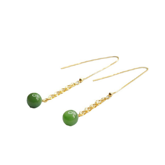 Phoenix Tail Hetian Jade Sterling Silver Ear Thread Earrings