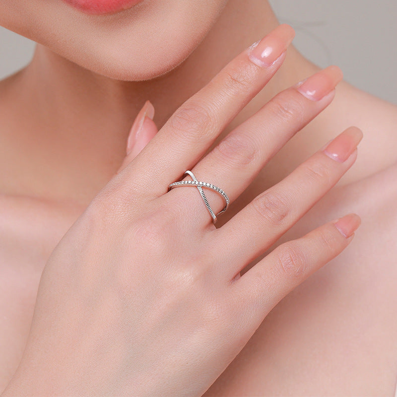 Japanese Forest Series Sterling Silver Cross Ring for Women - Small and Fashionable