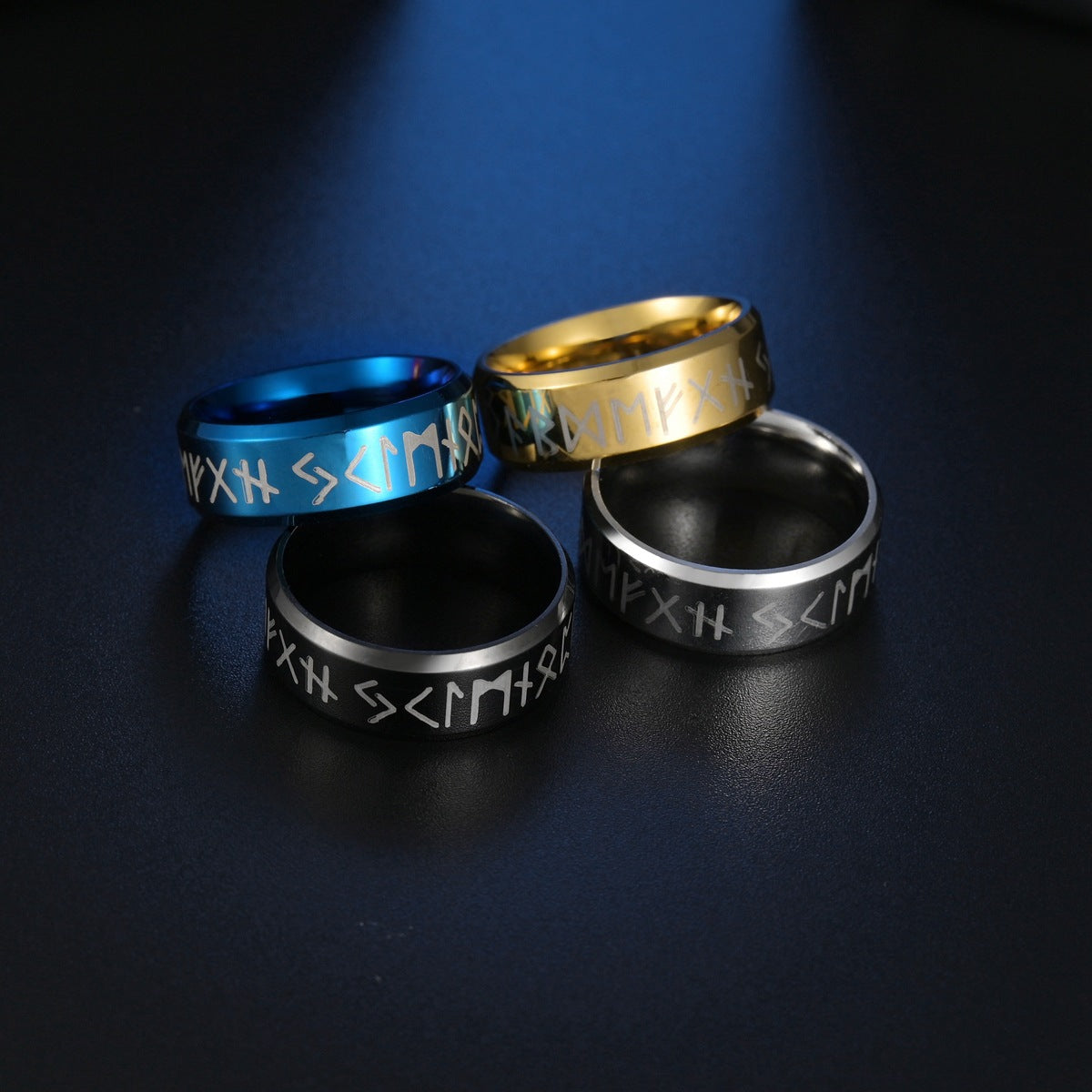 Runic Style Stainless Steel Viking Letter Men's Ring in Cross-Border Collection