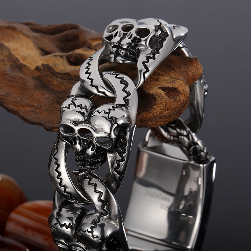 Vintage Stainless Steel Skull Bracelet for Men - European and American Style Titanium Steel Wholesale