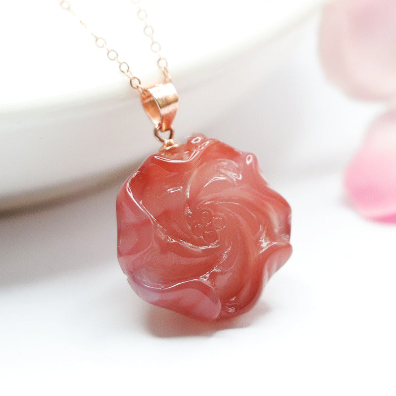 Silver Rose Gold Agate Necklace with Sterling Silver Pendant