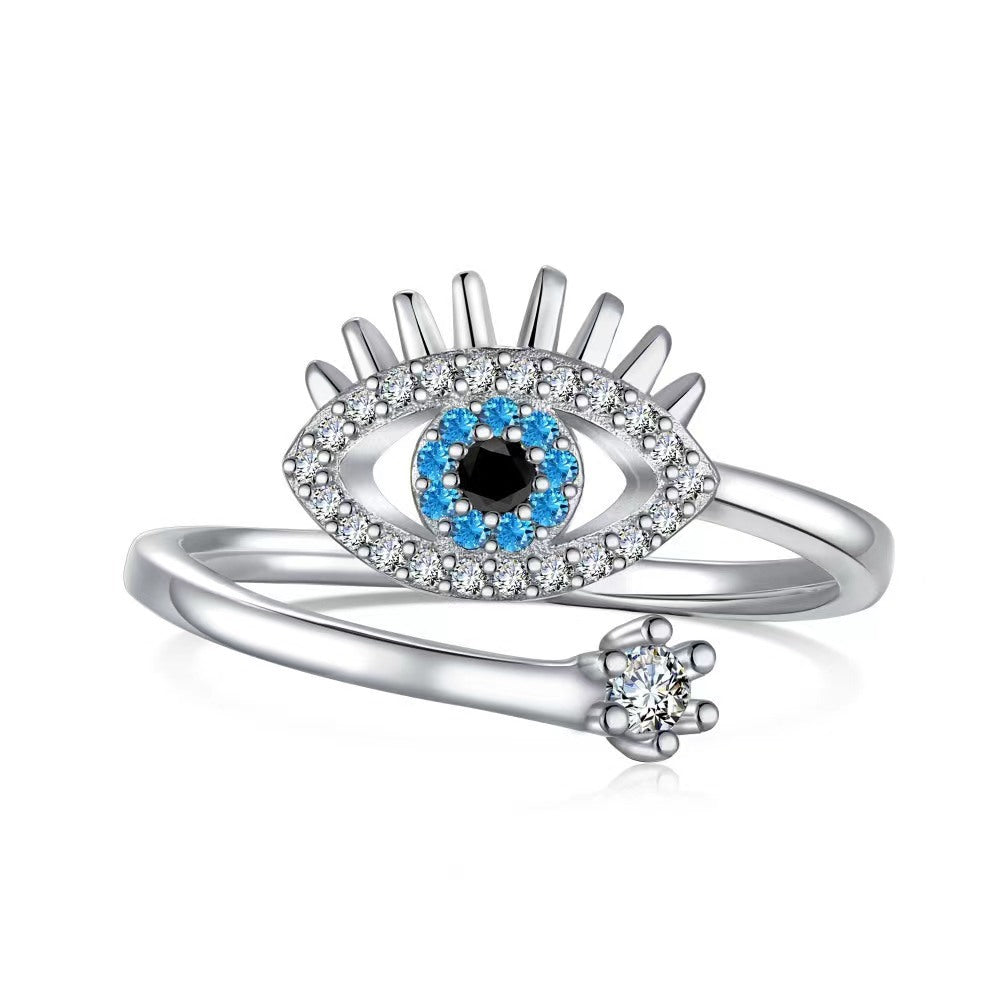 Creative Devil's Blue Eyes Zircon Opening Sterling Silver Ring