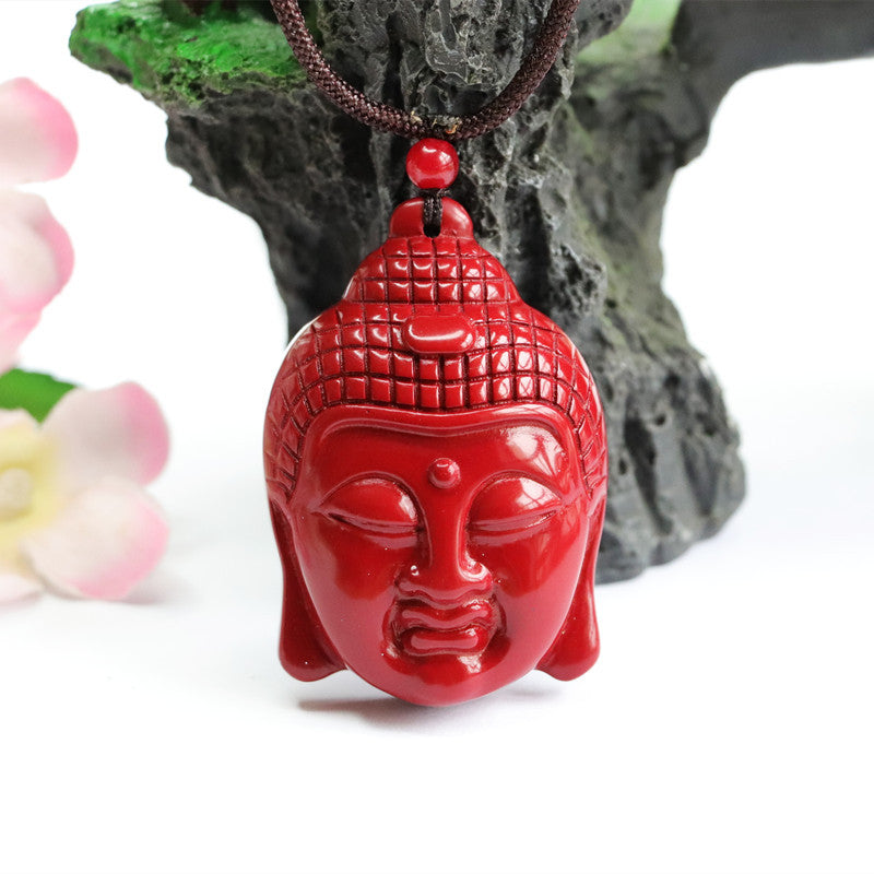 Vermilion Sand Pendant with Three-dimensional Buddha Head - Purple Gold Variant