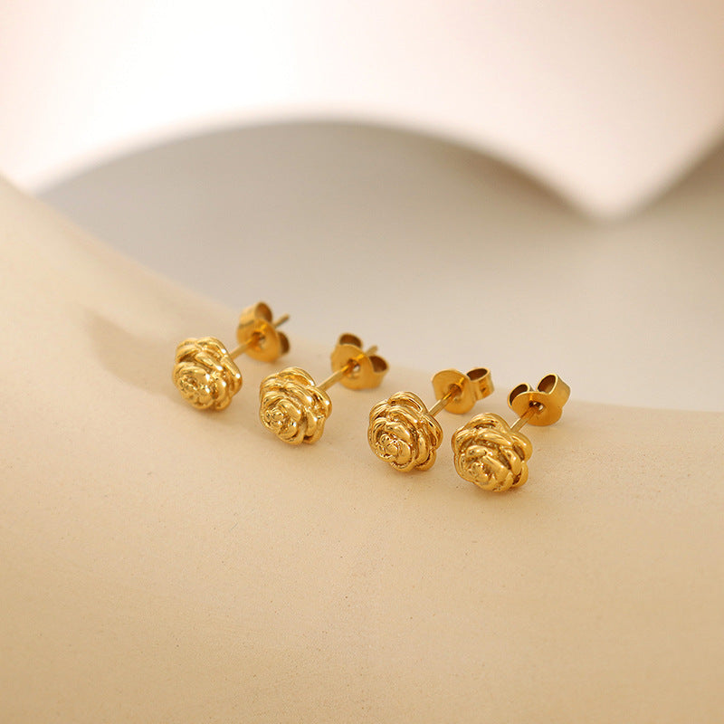 Golden Blossom Petite Stud Earrings - Stylish Titanium Jewelry for Women