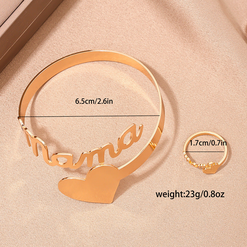 Stylish Metal Love MAMA Bracelet and Ring Set for Mother's Day