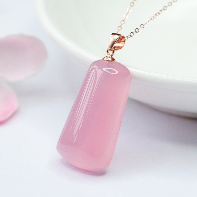 Rose Gold Necklace with Chalcedony Trapezoid Pendant