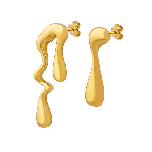 Asymmetrical Gold-Plated Titanium Steel Stud Earrings from Planderful Collection