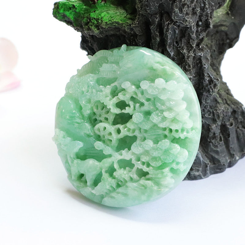 Green Jadeite Landscape Pendant - Fortune's Favor