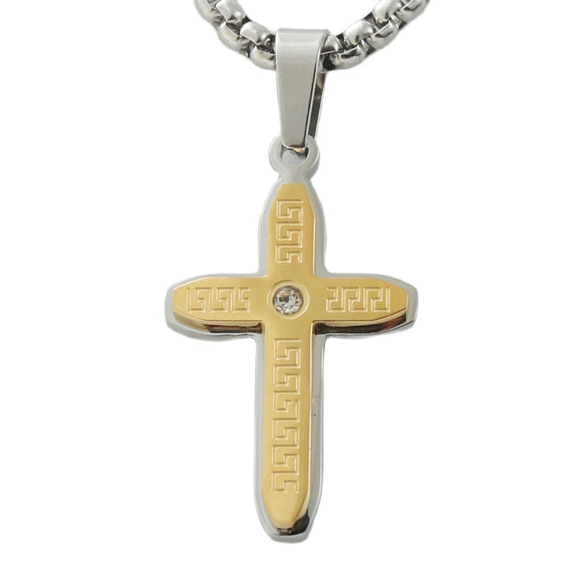 Personalized Retro Titanium Steel Cross Pendant Necklace for Men - Trendy Stainless Steel Design