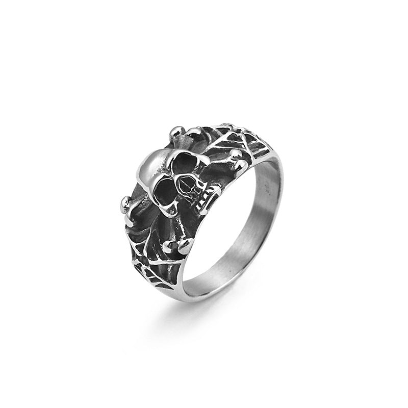 Titanium Steel Skull Punk Men's Ring - Bold European and American Style, Wholesale Available