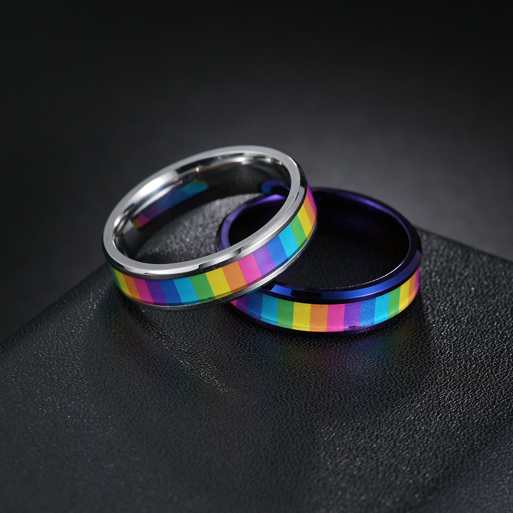 Rainbow Flag Titanium Steel Ring for Men